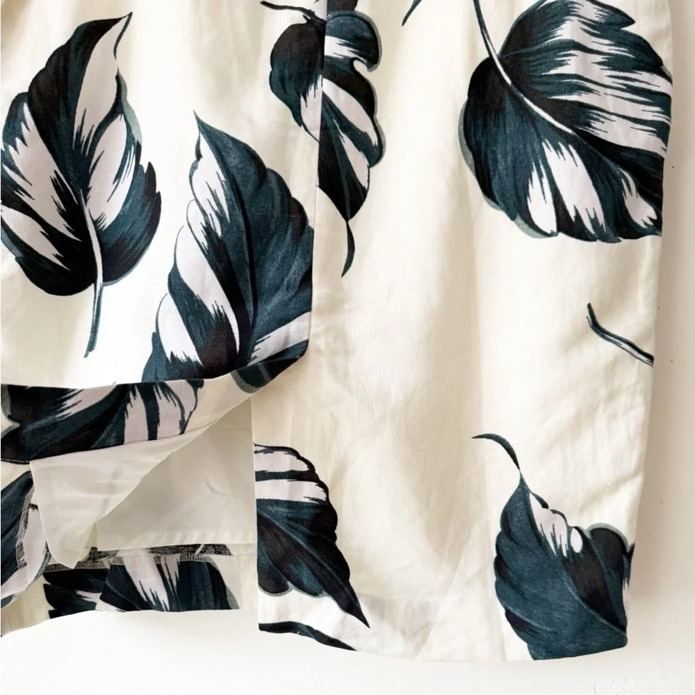 Ann Taylor Ivory Teal Leaves Linen Blend Tie Waist Pencil Skirt Size 8 Petite - Picture 9 of 16